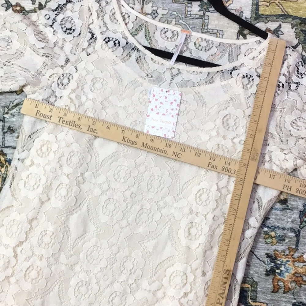 🆕 Free People 2pc Cream All Over Lace 3/4 Sleeves with Rayon Lingerie Slip Sz.4 - Picture 8 of 10